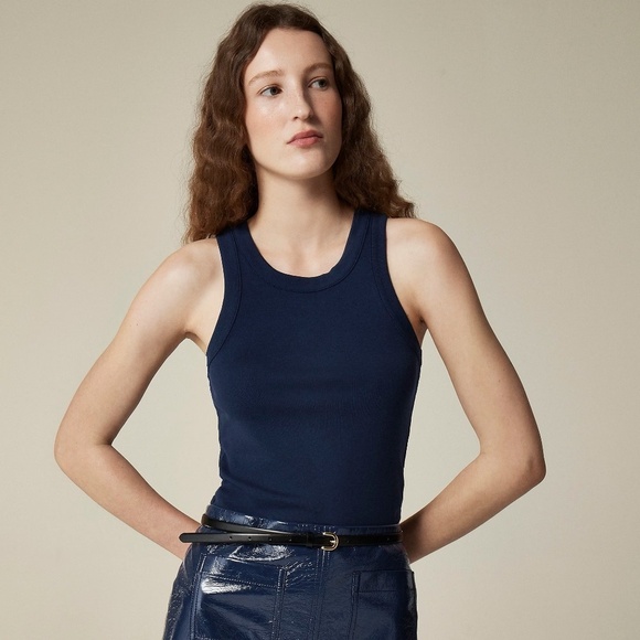 NWT!! J. CREW Perfect Fit High Neck Tank Top Solid Navy Blue Nautical Small - Picture 1 of 15